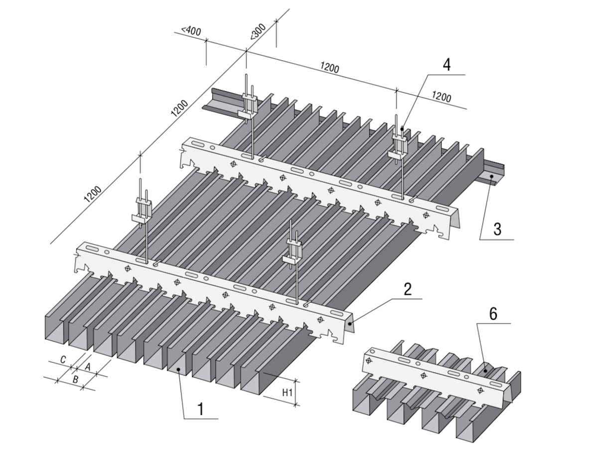 Схема конструкции кубообразного потолка Кубота №1